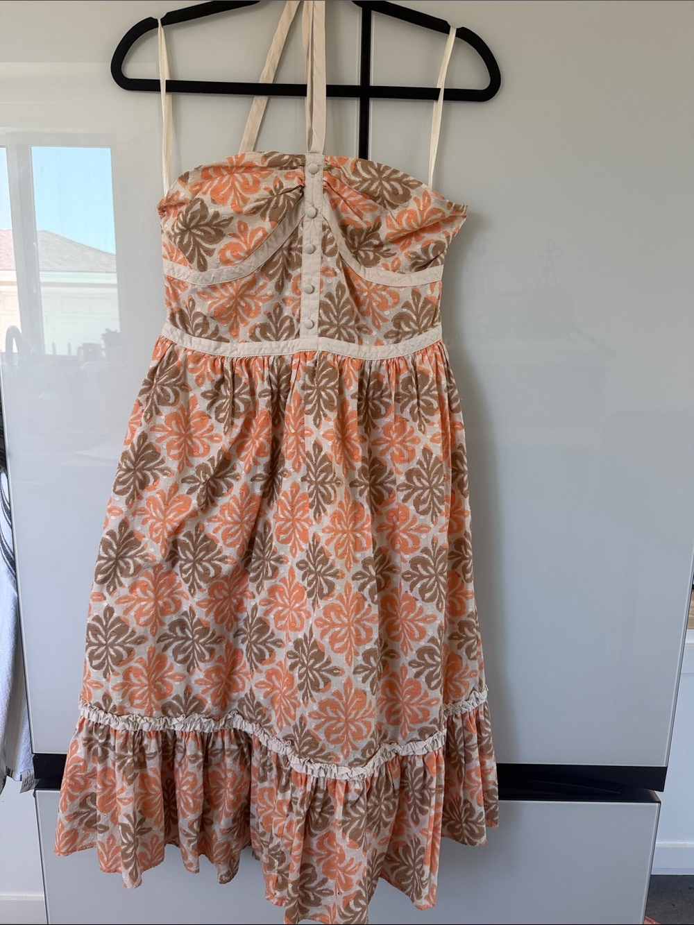BCBGirls Y2K Orange and Tan Floral Midi Dress 100% cotton